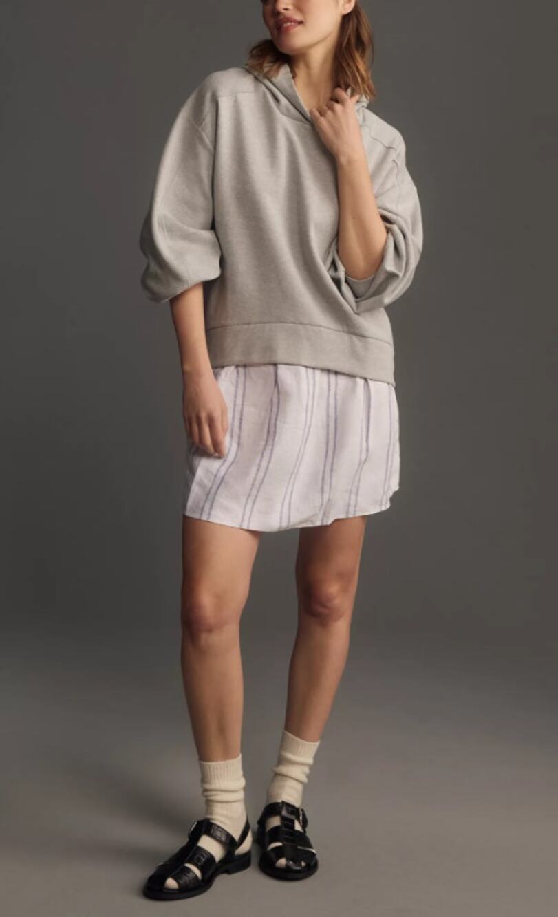 Pilcro Anthropologie Hooded Sweatshirt Twofer Mini Dress Gray Striped Size Small